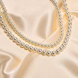 Chains 6/8mm Round Imitation Pearl Necklacs For Women Elegant Ballot Strand Beads Chain Collar Lady Party Anniversary Wedding JewelryChains