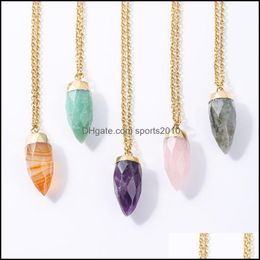 Arts And Crafts Circar Cone Stone Crystal Charms Gold Chain Pendant Necklaces Amethyst Rose Quartz Wholesale Jewellery For Sports2010 Dhvoe
