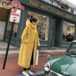 Winter Faux Mink Fur Coat Women Winter Long Coat Female Hooded Thick Warm Faux Fur Jacket Ladies Loose Plush Coat Oversized 201214