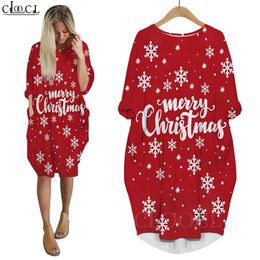 Merry Christmas Dress 3D Printed Baggy Women Dresses Long Sleeve Female Gown and Pocket Dresses for Party and Christmas W220616
