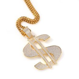 Pendant Necklaces Big Model US Dollar Money Sign Pendants Necklace For Men Hip Hop CZ Stone Bling Iced Out Rapper Jewelry Gold ColorPendant