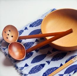 2 Styles Woodenturtle Soup Spoon Colander Wood Tableware Japanese Style Ramen Wooden Long Handle SN4914