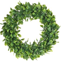 Decorative Flowers & Wreaths Artificial Green Leaf Wreath Round Boxwood Garland For Front Door Window Room Decoration 42cm