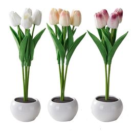 Night Lights Modern Tulips Artificial Flowers With LED Light Atmosphere Durable Craft For Living Room Tabletop Patio Centrepieces DecorNight