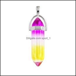 Charms Jewelry Findings Components Colour Grad Glass Crystal Hexagon Healing Chakra Pendants For Diy Earrings Dhtak