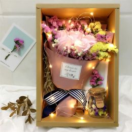 Dry Flowers Real Flowers Full Star Bouquets with Lights Forget Me Roses Soap Bouquets Gift Boxes Christmas Gifts Dried Flowers T200509