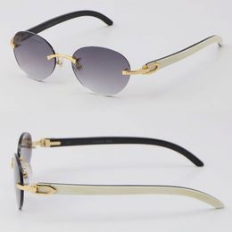 Wholesale Selling Luxury White Inside Black Buffalo Horn Sunglasses Metal Rimless Woman Design Classical Model Sun glasses Man Fashion 18K Gold 4 Round Frame Size:54