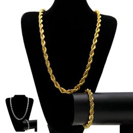 Hip Hop 10MM Twisted Rope Kette Halsketten Schmuck Sets Gold Silber Überzogene Dicke Lange Halskette Armband Armreif Für Männer rock Anhänger