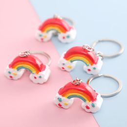 New Cute Rainbow Keychain Colourful KeyRing Enamel Key Chains For Women Girl Summer Gifts DIY Jewellery Handmade