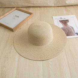 Summer Outdoor Big Brim Hats Simple Solid Ladies Straw Hat Travel Vacation Foldable Beach Caps