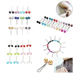 Pins Brooches 12 Pcs/Set Headscarf Shawl Scarf Lady Muslim Hijab Clips Pearl Brooch Pin Rhinestone Ball Kirk22