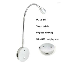 Wall Lamp Touch Stepless Dimming LED USB Rechargeable Port DC 12V 24V Hose Spotlight El Bedroom Kitchen Bedside Reading LightWall