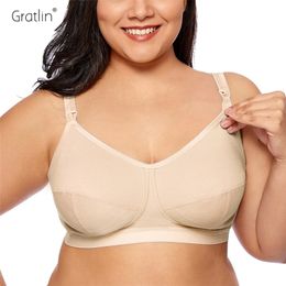 Gratlin Plus Size Wirefree Cotton Maternity Nursing Bra Womens Softcup Sleeping Underwear Breastfeeding Lingerie 220621