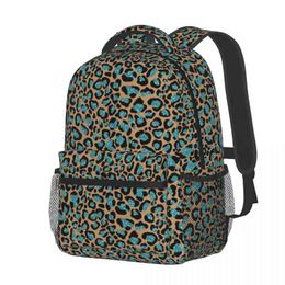Turquoise Glitter Cheetah Leopard Backpack Men Women School Bags Teenage Travel Rucksack Large Capacity