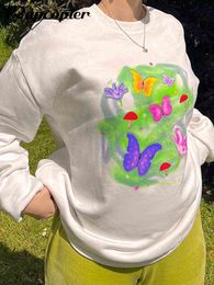 Rapcopter y2k Butterfly Cute Print Sweatshirts Full Sleeve Vintage Korean Pullovers Women O Neck Loose Prepply Outfits Chic Top Y220810