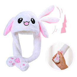 Cute Rabbit Hat Beanie Winter Moving Bunny Ears Hat for Kids&Adults Plush Earflaps Movable Ears Toy Kids Accessories Gitts 220611