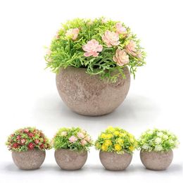 Decorative Flowers & Wreaths Mini Artificial Flower Plants Bonsai Small Simulated Tree Pot Fake Tea Rose Office Table Potted Ornaments Home