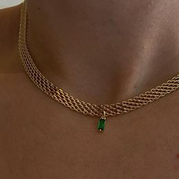 Pendant Necklaces Retro Big Thick Chain Emerald Zircon Necklace Chokers For Women Geometric Crystal Gold Color Party Jewelry