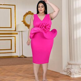 Plus Size Dresses For Women Large Fat Vest V-neck Ruffle Sleeveless Flower Slim Wrap Hip Skirt Dress Women's Party DressPlus