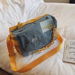 duffle bags Fashion Trend Denim Short Distance Travel Bag Diagonal Canvas Travel Shoulder Bag 220707