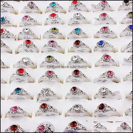 Band Rings Jewelry 50Pcs Fashion Alloy Sier Cute Colorf Rhinestone Finger Ring For Men Women Gifts Couple Drop Dhytc