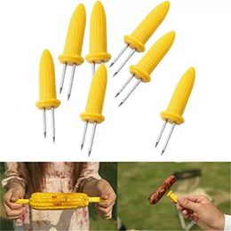 Creative Stainless Steel Corn Forks Holders Corns on The Cob Skewers Fruit Forks Outdoor Barbecue Tool