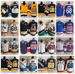 Mens 68 Jaromir Jagr Hockey Jerseys 1992 Vintage Black White Blue Ed C Patch