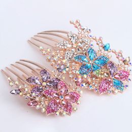 Vintage Colorful Rhinestone Hair Combs Hair Pins Fashion Women Hollow Flowers Shiny Crystal Hairpins Headdress Hair Accessories