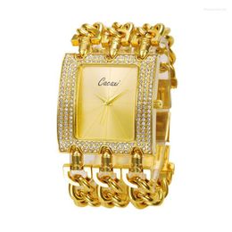 Women Watches Luxury Gold Chains Bracelet Crystal Diamond Square Wristwatch Ladies Quartz Movement Watch 2022 Clock Wristwatches