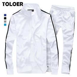 Men Tracksuit Casual Solid Striped Zipper Sets 2 Pc Jackets Pants Male Spring Autumn Sportswear Sporting Suit Outwear 201210