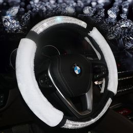 Steering Wheel Covers Winter General Car Cover Fashion Pearl Diamond Lady Plush Warm Handle For Women Girls Accessories BlackSteering