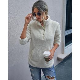 Autumn / Winter 2022 Women's Fashion Solid Color Stand Collar Plush Pullover Sweatshirt Women Comfortable Warm Wm* Hoodies & Sweatshirts
