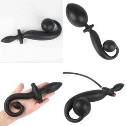 Nxy Anal Toys Double Channel Huge Inflatable Expansion Butt Plug Tail Dog Cosplay Adult Game Erotic Sex for Men Women Product 220506