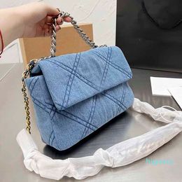 Designer- Women Classic Handbags Shoulder Bag Mini Flap Cowboy Bags Silver Metal Chain Quilting Corssbody Bags 26CM