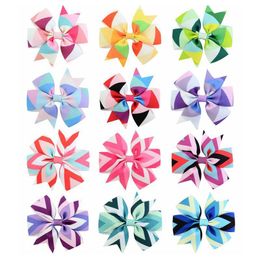 12 Colors Girls Print Wave Ribbon Hairpins Fishtail Bowknot Bow Hair Clip For Kids Fashion Headwear Xmas Hair Accessories