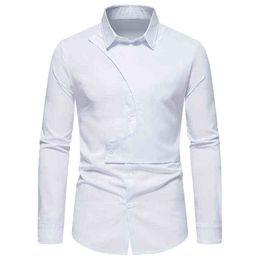 White Irregular Button Shirt Men 2022 Brand Slim Fit Long Sleeve Dress Shirt Men Business Casual Shirt Male Chemise Homme XXL L220704