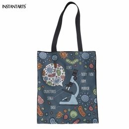 INSTANTARTS Funny Math Biological Subject Cotton Shopping Fashion School Students Cloth Tote Reusable Girls Eco Bags Y201224