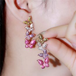 Fashion Vintage Butterfly Charm earrings Designer White AAA Cubic Zirconia Earrings Rose Gold Copper Earring 925 Sterling Silver Post Jewelry For Women Wedding