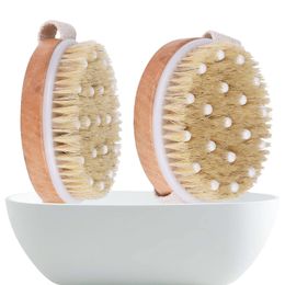 Body Brush for Wet or Dry Brushing Natural Bristles with Massage Nodes Gentle Exfoliating Improve Circulation DH0857