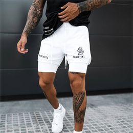 Men Fitness Bodybuilding Shorts Gyms Workout Male Breathable 2 In 1 Double deck Quick Dry Sportswear Jogger Beach 220621