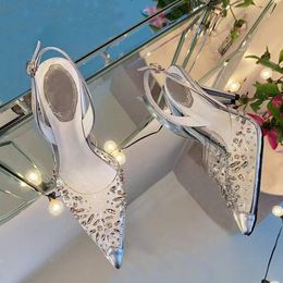 Rene Caovilla Pattern Top-quality New Cleo Crystal-embellished Pvc Pumps Shoes Spool Heels Sandals for Women Luxury Designer Dress Shoe Evening 4qgi