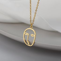 Pendant Necklaces Hollow Out Ladies Facial Contour Necklace For Women Girls Stainless Steel Gold Female Holiday Jewelry GiftPendant