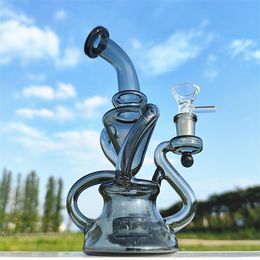 9.3 Inch Black Twin Chambers Hookah Glass Bong Dabber Rig Recycler Pipes Water Bongs Smoke Pipe with 14mm Female Joint