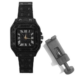 2022 Square Watch Iced Out Diamond Sunburst Dial Waterproof Quartz Luxury Brand Mens Wrist Watch Relogio Masculino