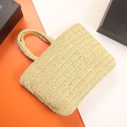 2022 High quality summer limited Ruffia crochet single shoulder bag LOGO embroidered beige casual tote bags