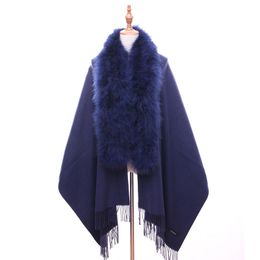 Ladies Cashmere Cape Coat Real Ostrich Feather Fur Collar Shawl Shawl Suitable for Party