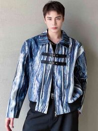 Zcsmll 2022 New Men's Casual Short Jacket Korean Style Texture Striped Leather Design Personalized Fashionable Niche L775