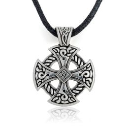 Pendant Necklaces My Shape Cross Viking Shield Necklace Jewellery Tibetan Silvery Solar Knot Religious Christian Irish Druid LeatherPendant