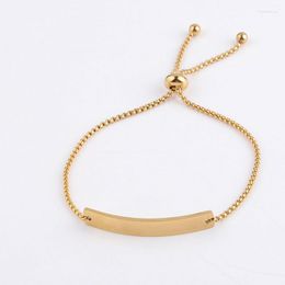 Link Chain 1Pc Stainless Steel Curved Rectangular Long Bar Bacelet Adjustable Box Women Girls Kids Year Jewelry Lucky Gift Trum22