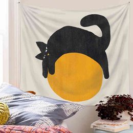 Ball And Black Cat Wall Rugs Anime Art Wall Hanging Blanket Room Decor Home Bedroom Decoration Hippie Boho Psychedelic Carpet J220804